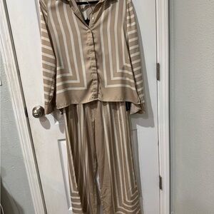 Chic Tan Striped Women's Jumpsuit